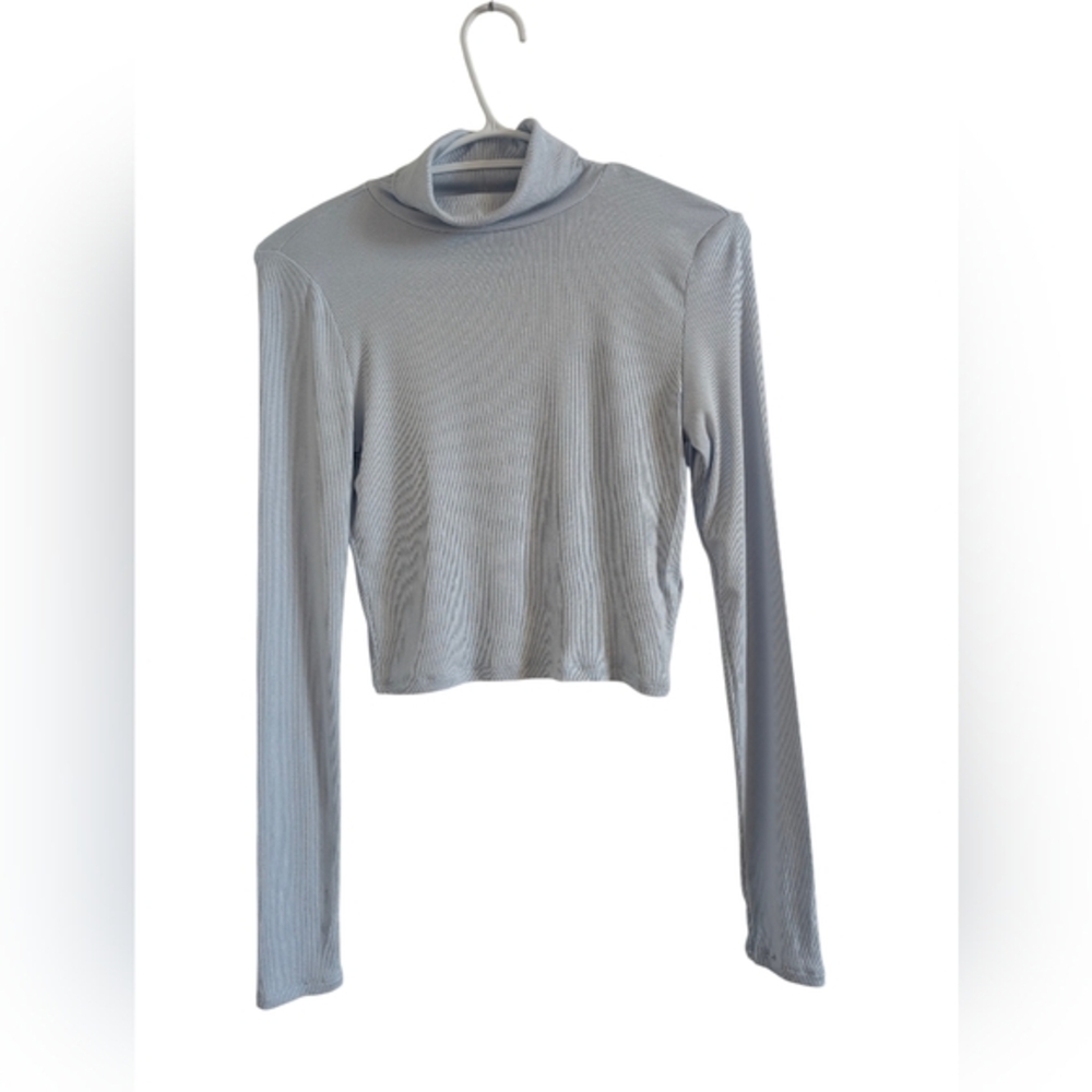 Aritzia Sunday Best Ribbed Turtleneck Crop Top Light Blue Quiet luxury Casual S